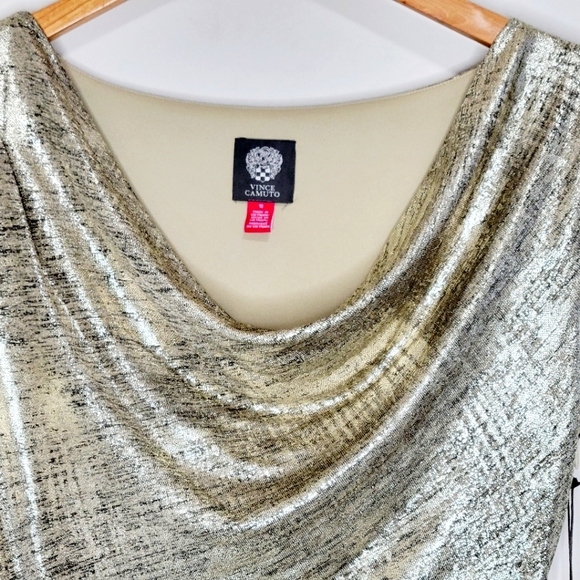 Vince Camuto Dress Womens Size 10 Gold Metallic Sheath Cocktail Midi Sleveless - Picture 4 of 7
